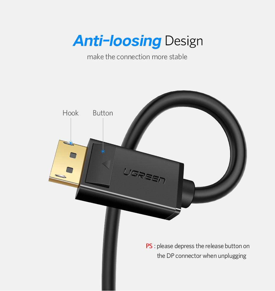 UGREEN 4K HD DisplayPort DP Male To Male Cable For PC Projector Monitor Screen