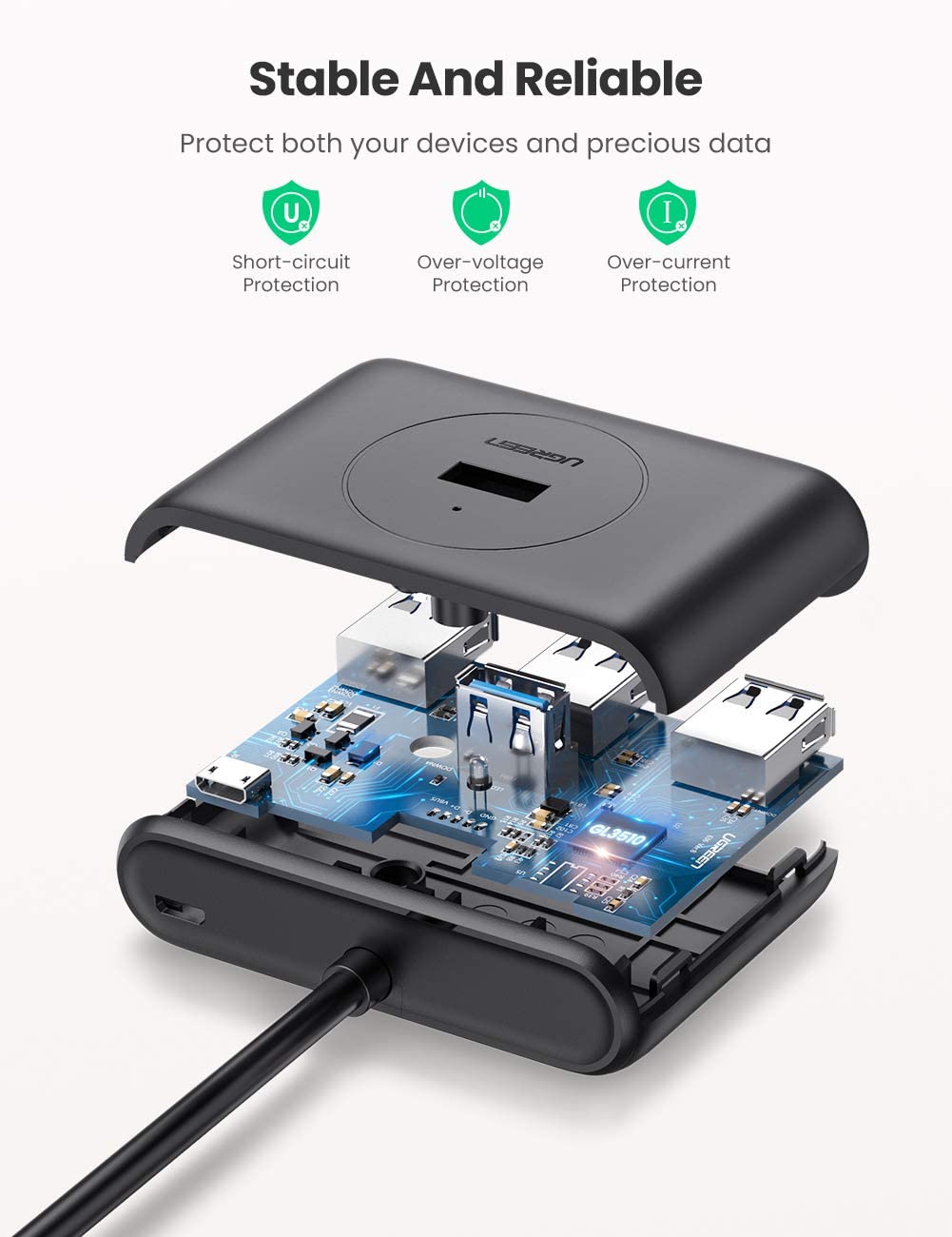 UGREEN USB 3.0 4 Port Hub Splitter with USB Type-C Power Port
