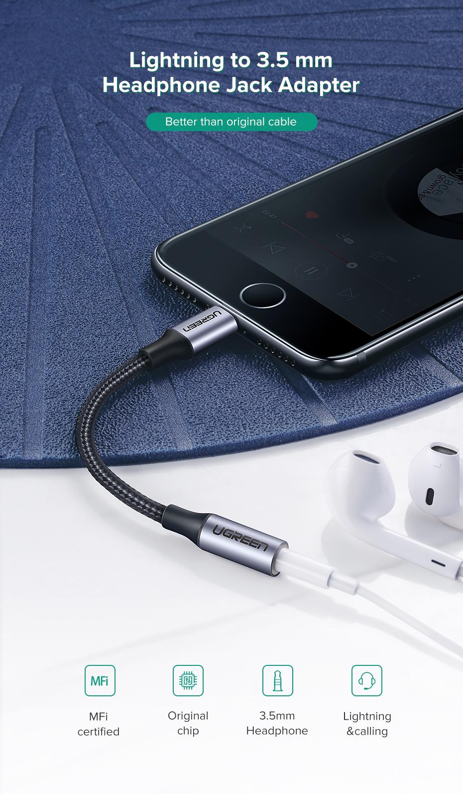 UGREEN MFi Lightning Adapter to 3.5mm Female Headphone Audio Jack