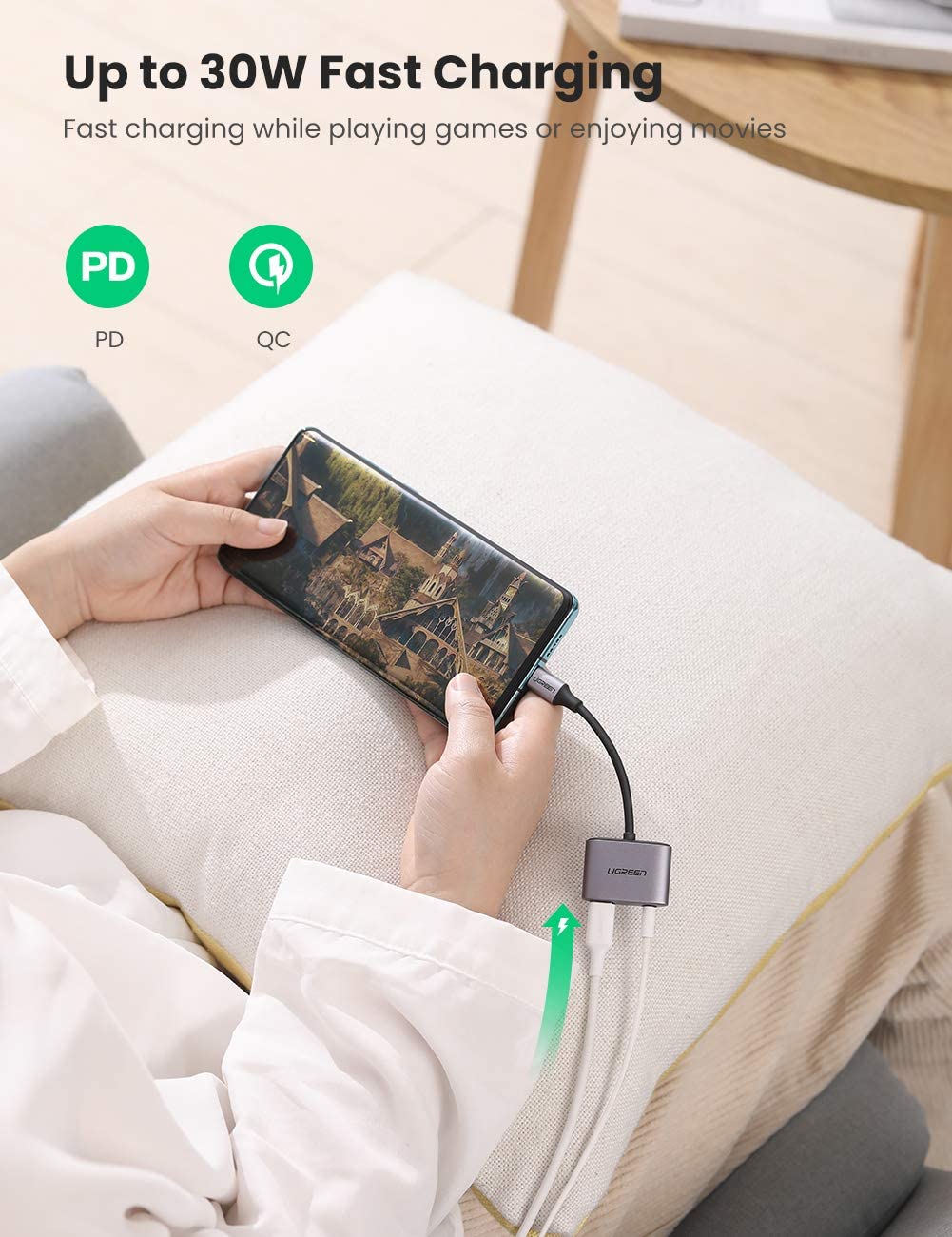 UGREEN USB-C Male To 3.5mm Audio + Type C Female Adapter With Chip