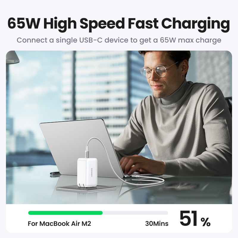 Ugreen 3-Port Nexode Gan Charger White 65w