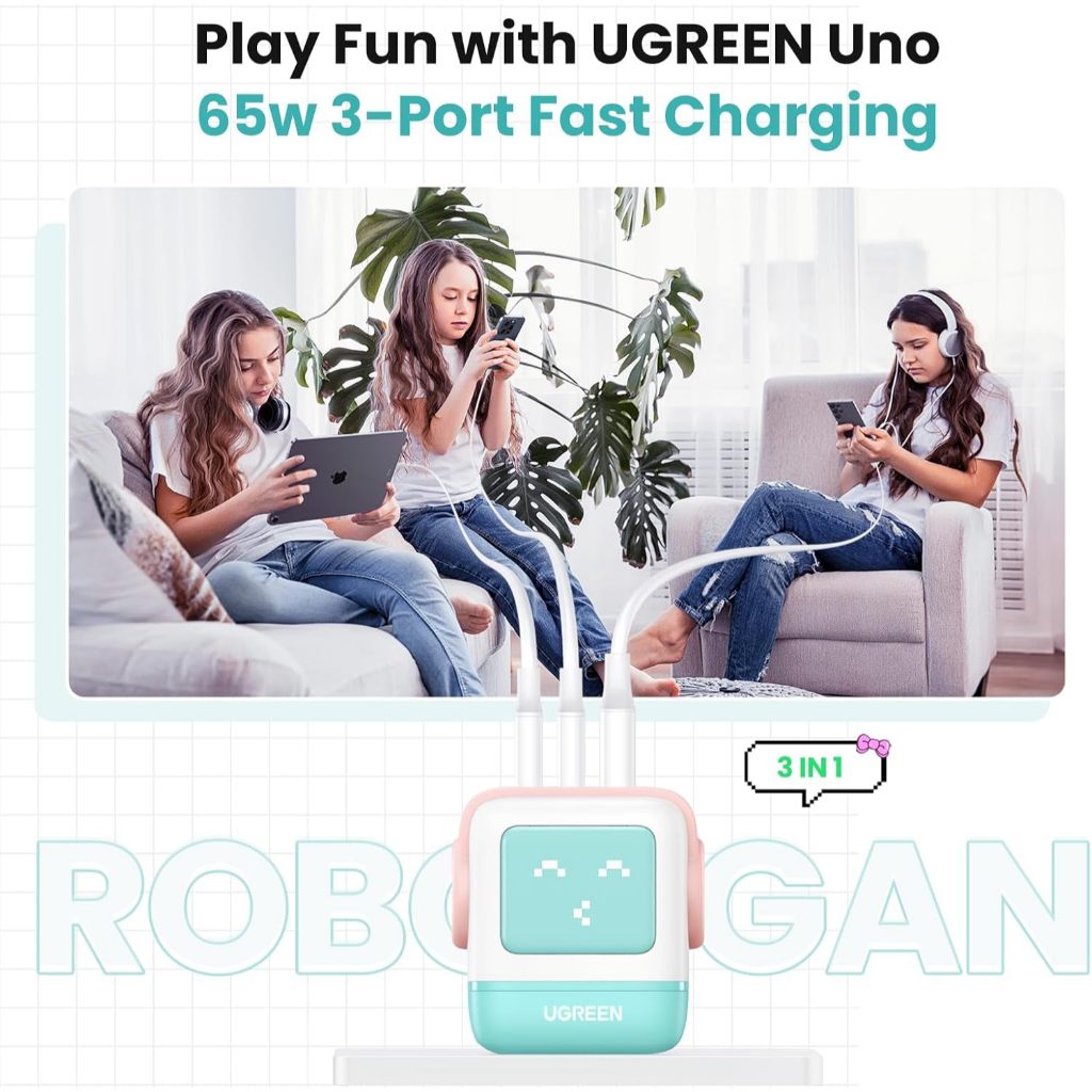 UGREEN Nexode RG 65W 3-Port GaN Fast Charger Pink Blue- PH