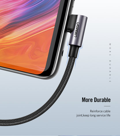 UGREEN USB 2.0 3A Male to USB-C (90°) Cable Nylon Braided Fast Charger for Samsung Xiaomi Android