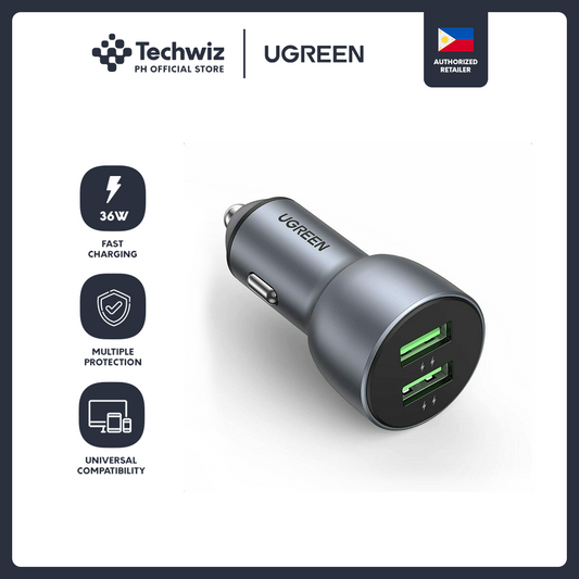 UGREEN USB Car Charger, 36W Dual USB QC 3.0 Fast Charging Car Adapter Aluminum Car Charger Compatible for Samsung Galaxy S20/S20 Ultra/S10+/S9/S8/Note