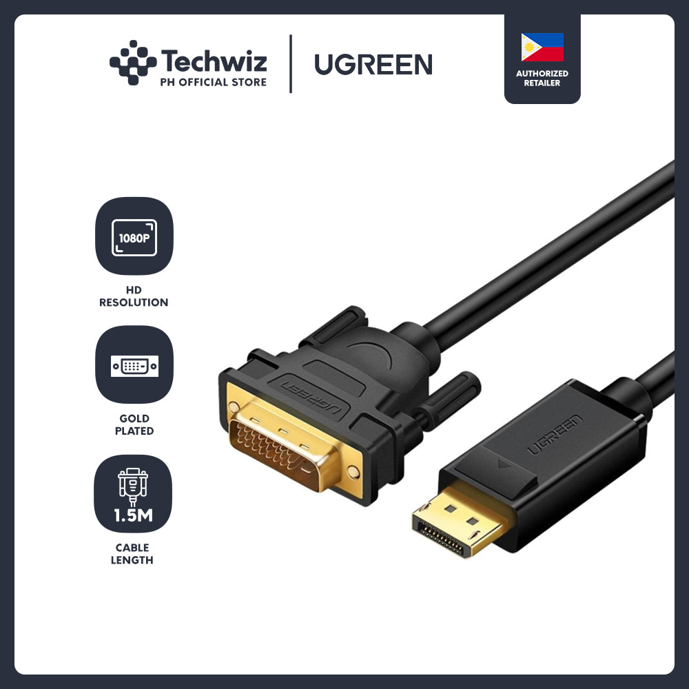 UGREEN Display Port (DP) Male to DVI-D 24+1 Male Cable Adapter 1080P for Projector TV PC Laptop