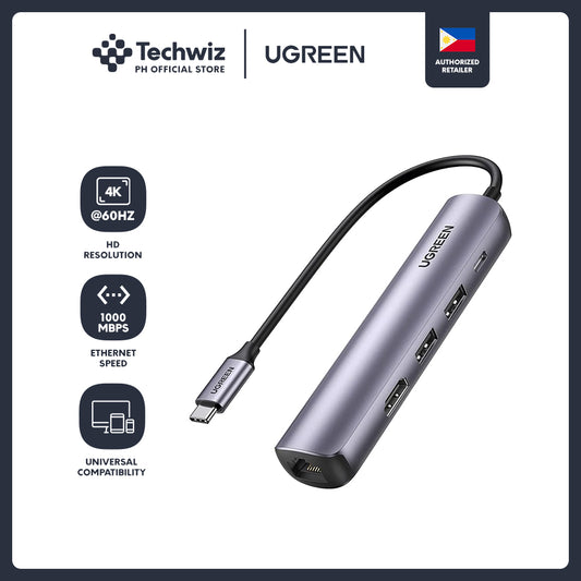 UGREEN Ultra Slim 5-in-1 USB C to 2* USB 3.0 + HDMI + RJ45 Ethernet + PD Hub