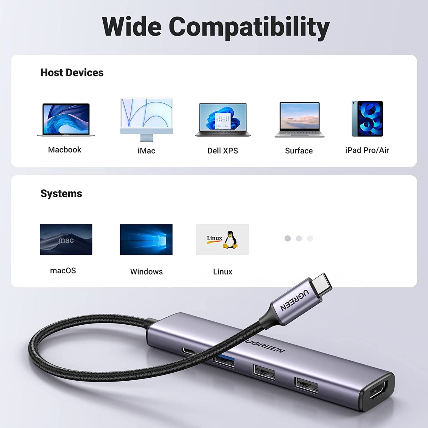 UGREEN USB C 5-in-1 Hub USB-C To HDMI + USB 3.0 +2 x USB  2.0 A +PD Power Converter