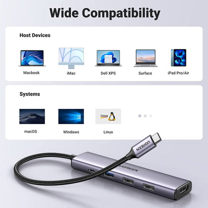 UGREEN USB C 5-in-1 Hub USB-C To HDMI + USB 3.0 +2 x USB  2.0 A +PD Power Converter