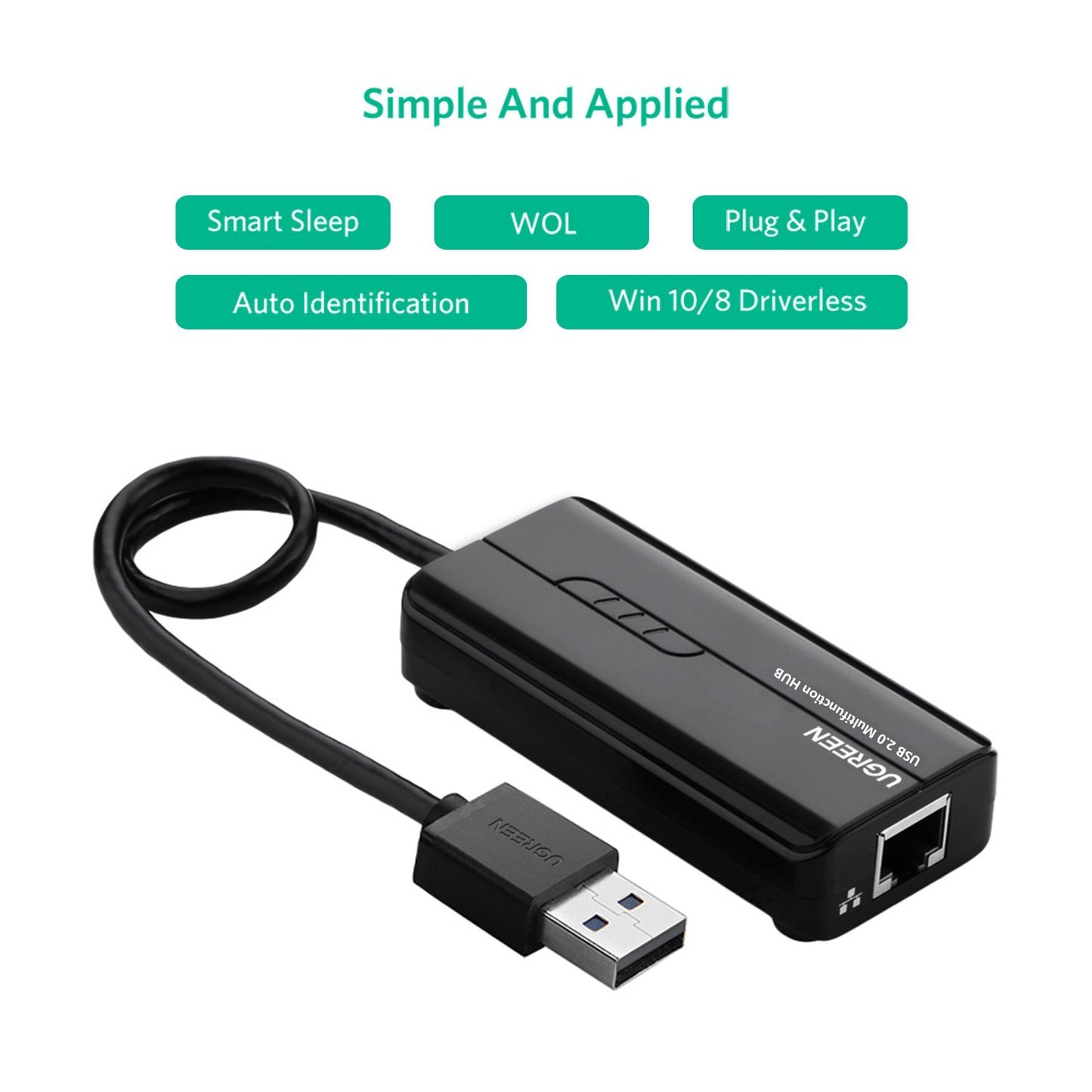 UGREEN 4 Port USB 2.0 Hub with 10/100Mbps RJ45 Ethernet Network Adapter / USB 3.0 Hub with Gigabit Ethernet Adapter
