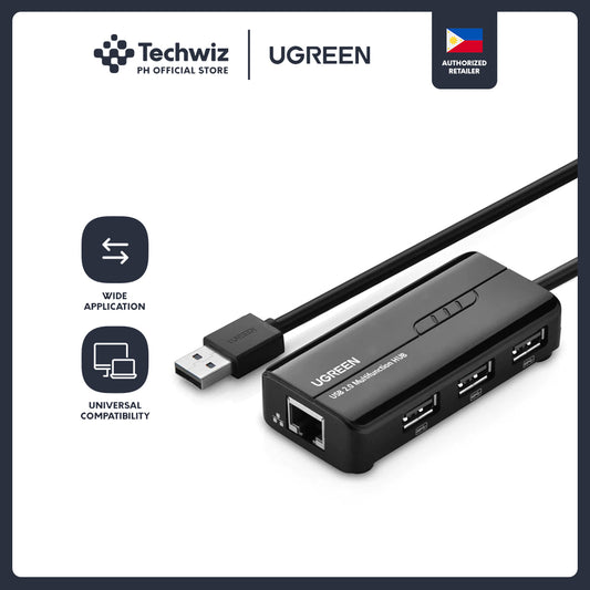 UGREEN 4 Port USB 2.0 Hub with 10/100Mbps RJ45 Ethernet Network Adapter / USB 3.0 Hub with Gigabit Ethernet Adapter