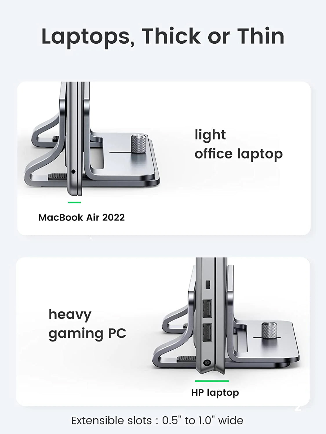 UGREEN Aluminum Alloy Vertical Laptop Stand with Flexible Width