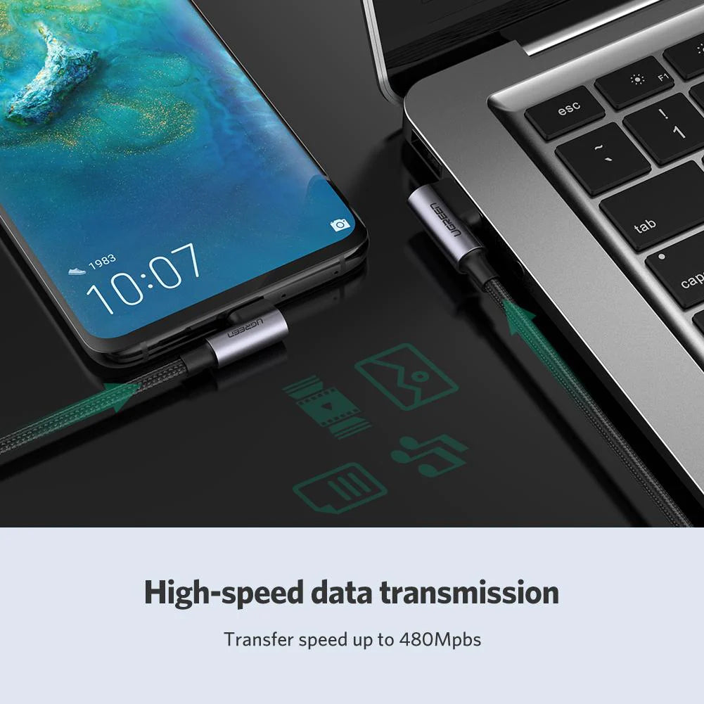 UGREEN (90 Degree) USB-C Male to USB 2.0 3A Data and Charging Cable