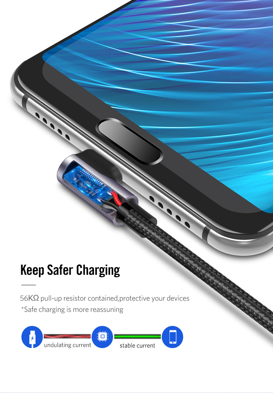 UGREEN USB 2.0 3A Male to USB-C (90°) Cable Nylon Braided Fast Charger for Samsung Xiaomi Android