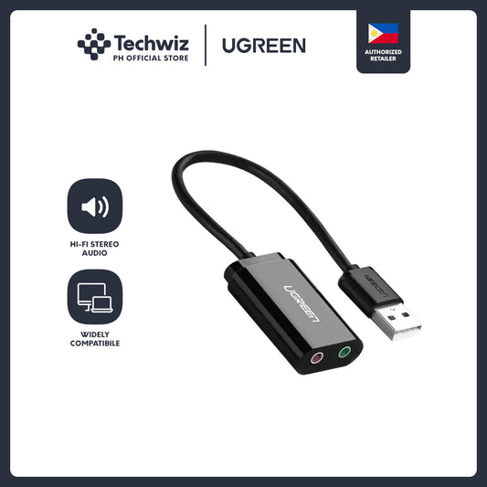 UGREEN USB External 3.5mm Sound Card Adapter for Mic, Speaker, Headphone, AUX Audio Cable