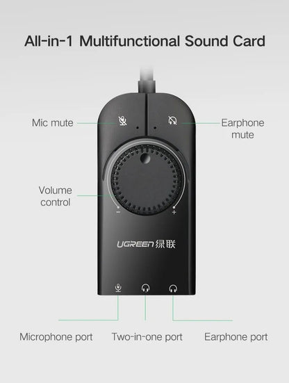 UGREEN USB External Stereo Sound Adapter w/ Voice Control & Mute Button