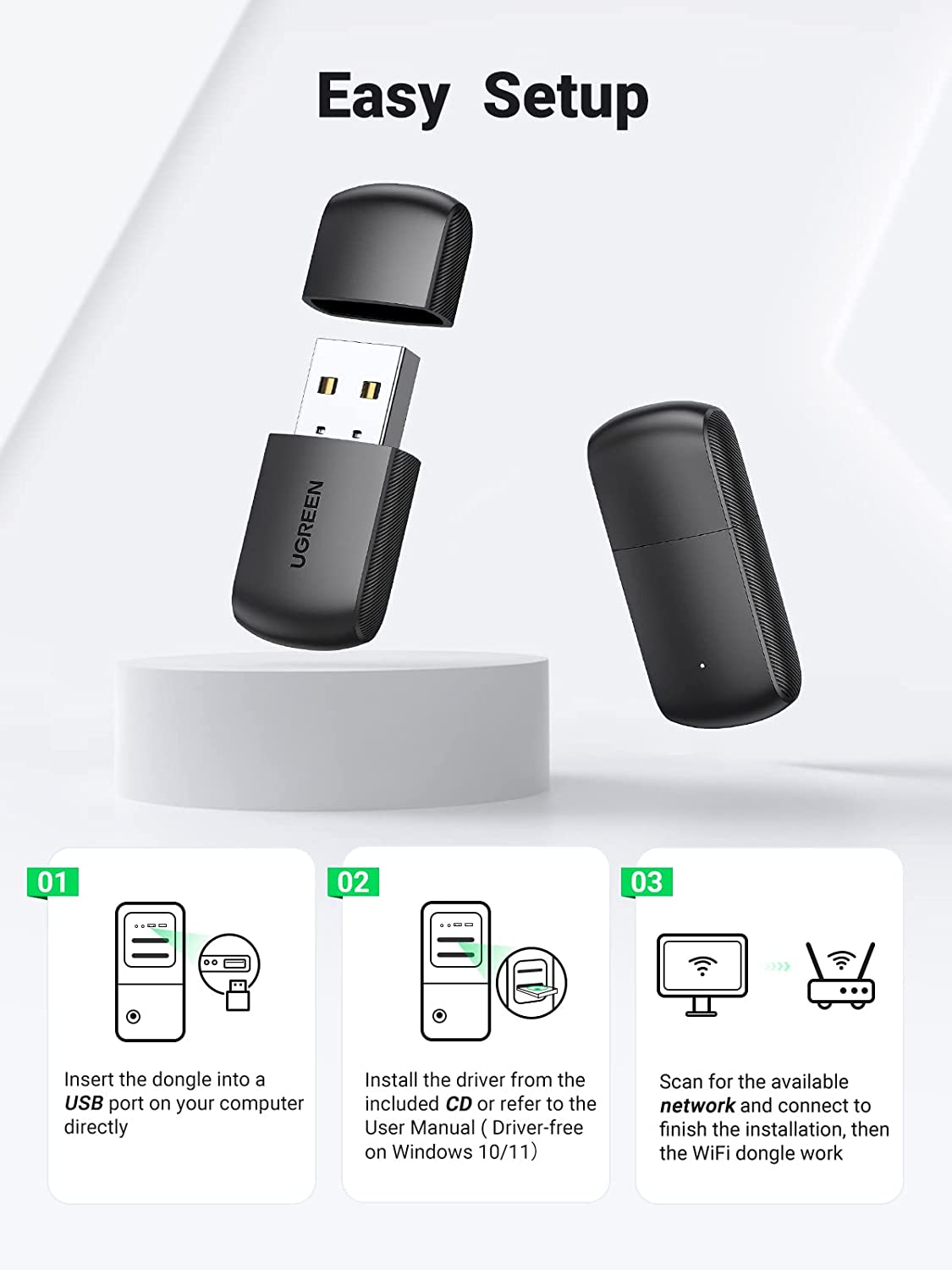 UGREEN AC650 11ac Dual-Band Wireless USB Adapter