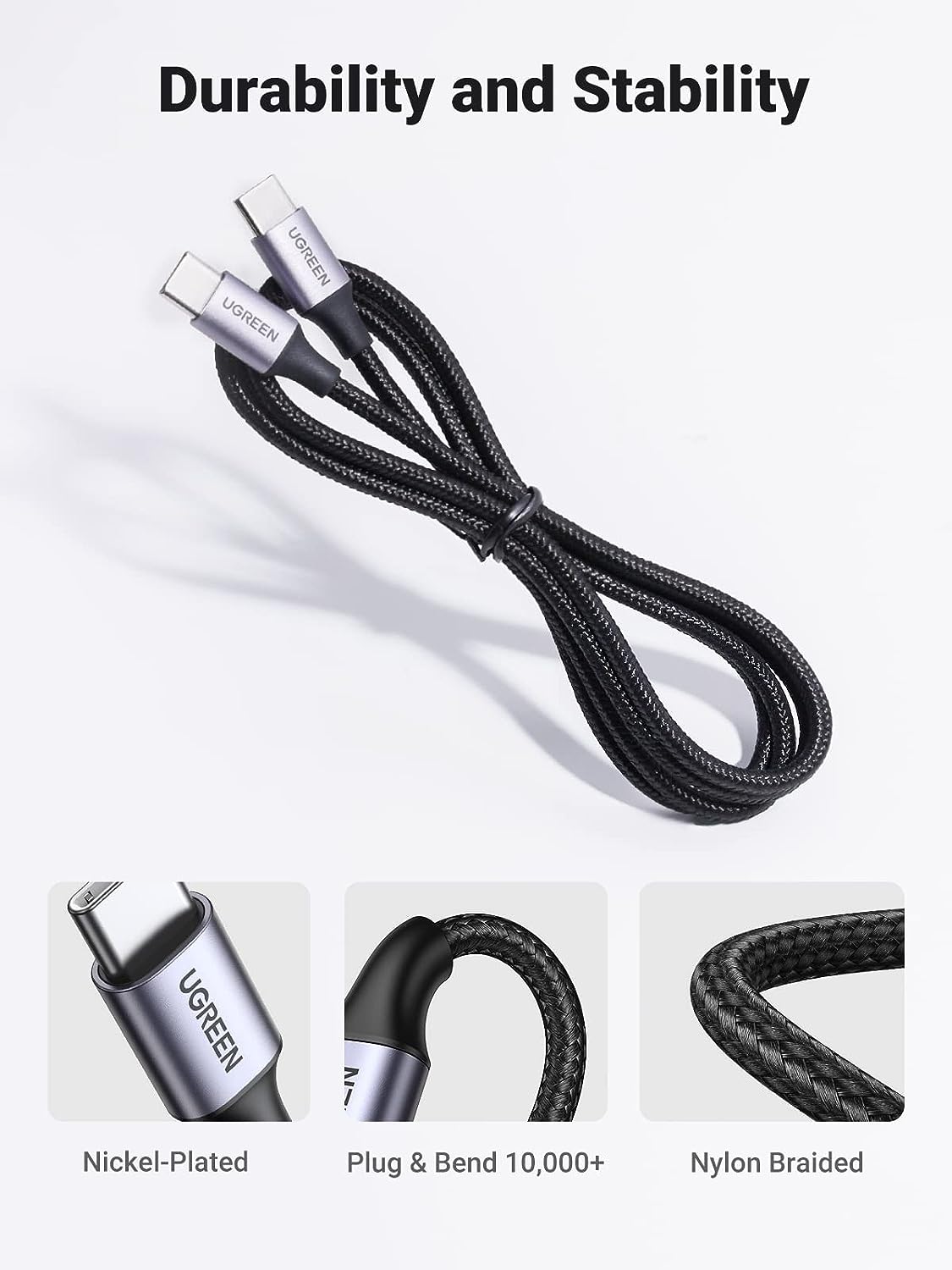 UGREEN USB-C 2.0 to USB-C 3A Data Cable Nylon Braided PD Cable 1M 60W