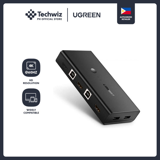 UGREEN KVM Switch 2 in 1 Out 4K HDMI Switcher Box and Extended 4 Ports USB Hub Manual Sharing Box with USB Cables for Computer PC Laptop Desktop Monitor TV Printer Keyboard Mouse