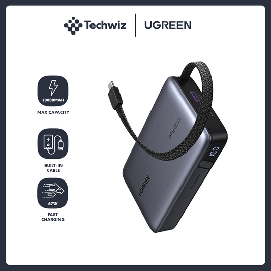 [Techwiz] UGREEN 20000mAh 67W Built in USB C Cable 3 Ports Fast Charging Power Bank Powerbank - PH