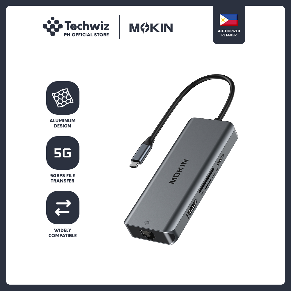 MOKiN 8-in-1 USB-C Multiport Hub (HDMI 4K@30Hz, 100W PD, RJ45, SD/TF) – PH