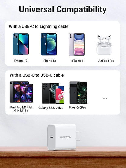 UGREEN Quick Charge USB-C 20W QC PD Fast Charging Charger for Apple Huawei Mate Xiaomi iPhone supports Qualcomm Quick Charge