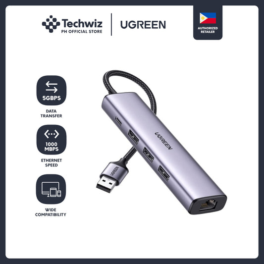 UGREEN USB3.0 to 3×USB3.0 +RJ45 (1000M) Ethernet Adapter Type-C Power Supply