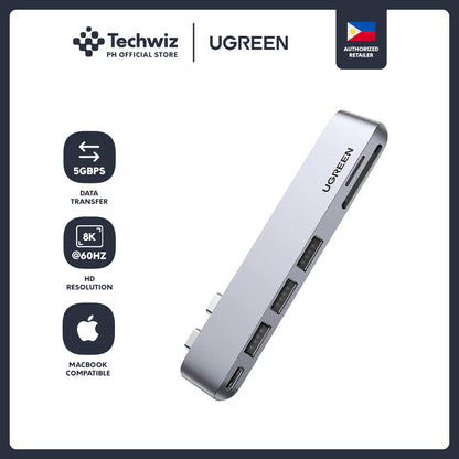 UGREEN 2xUSB-C to 3xUSB3.0-A+SD+TF+PD Multifunction Adapter for Macbook Thunderbolt 3