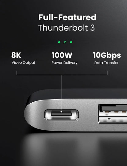 UGREEN 2xUSB-C to 3xUSB3.0-A+SD+TF+PD Multifunction Adapter for Macbook Thunderbolt 3