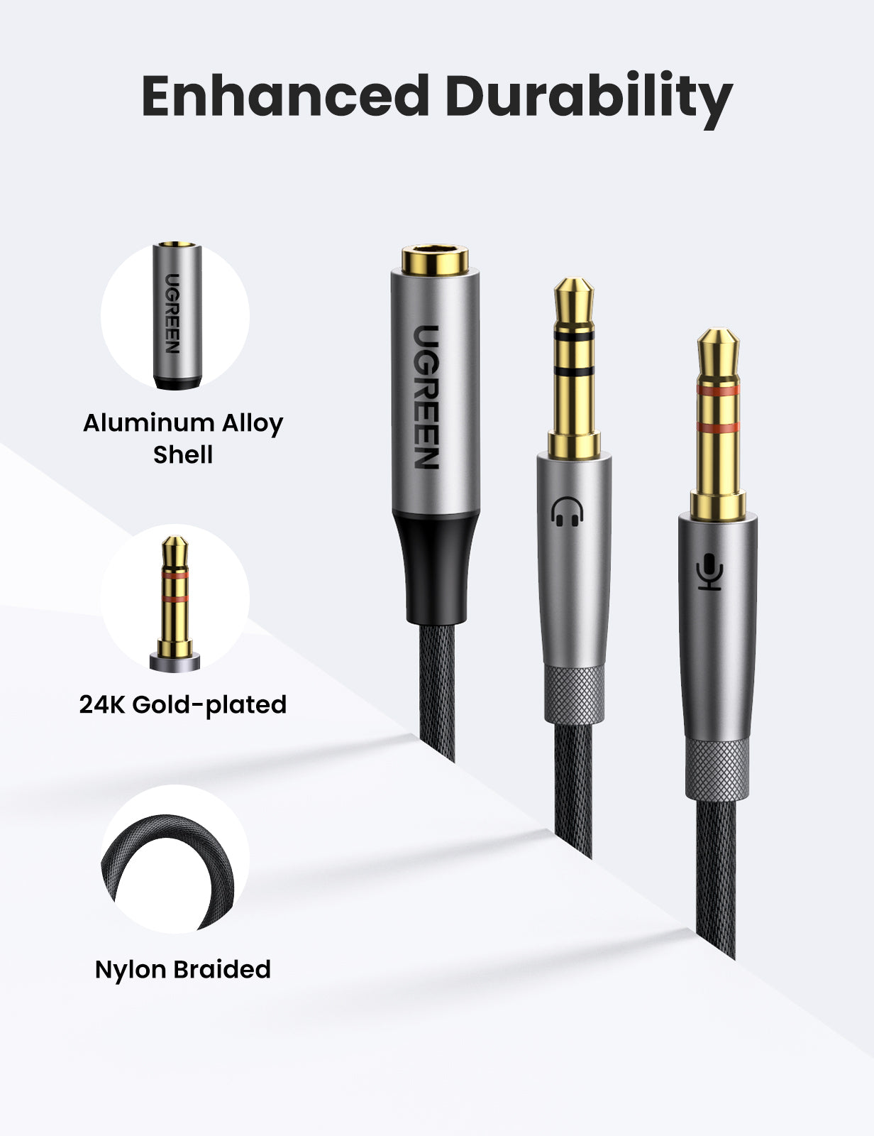 UGREEN 3.5mm Female Y Splitter to 3.5mm Mic and Audio Male Adapter