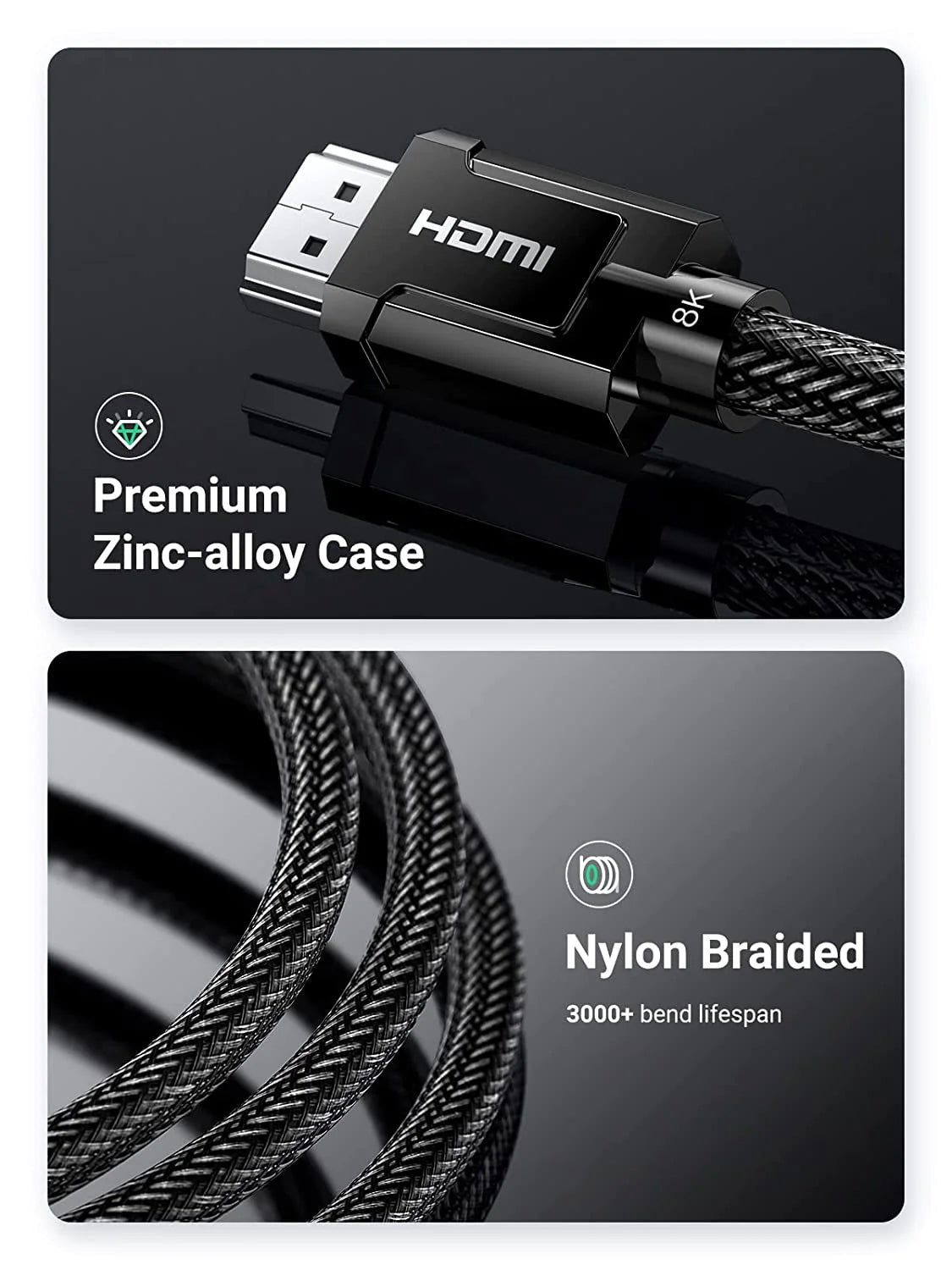 UGREEN 8K HDMI M/M Round Cable Zinc Alloy Shell Braided