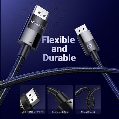 UGREEN DisplayPort Male to Male DP1.4 8K Round Cable ABS Shell 1.5 meter braided cable