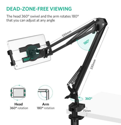 UGREEN Phone Tablets Holder, 360 Adjustable Lazy Holder Mount Clamp with Sturdy Aluminum Alloy Arm