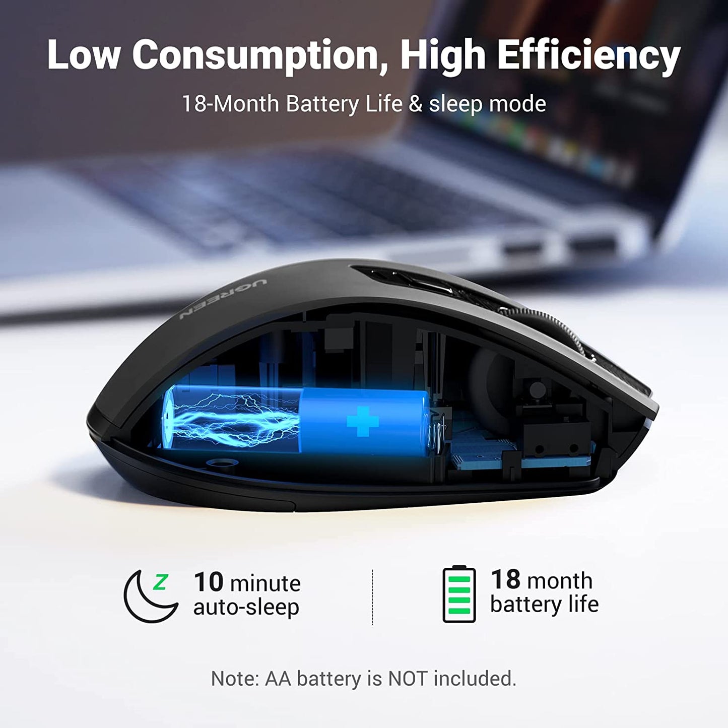 UGREEN Ergonomic Wireless Mouse 2.40G 4000DPI Silence Design