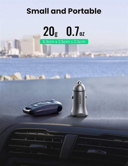 UGREEN PD Fast Car Charger, 18W USB C and USB A Dual Ports Metal Mini Car Adapter