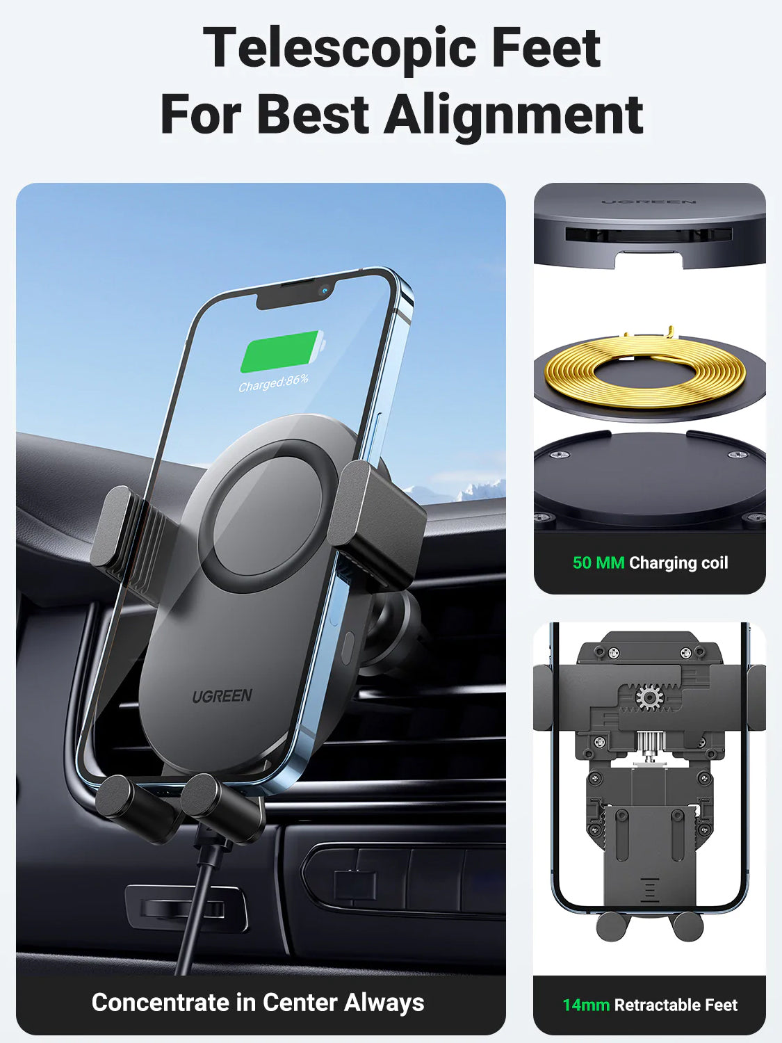 UGREEN 15W Automatic Induction Wireless Charging Phone Mount Holder