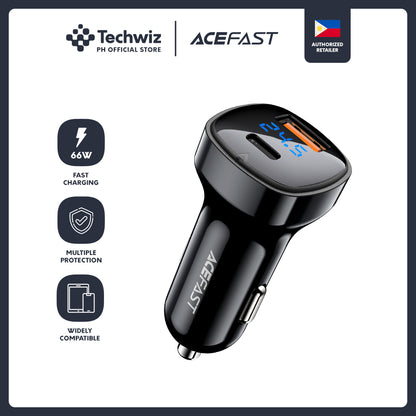 ACEFAST B4 Digital Display 66W(USB-C+USB-A) Dual Port Car Charger