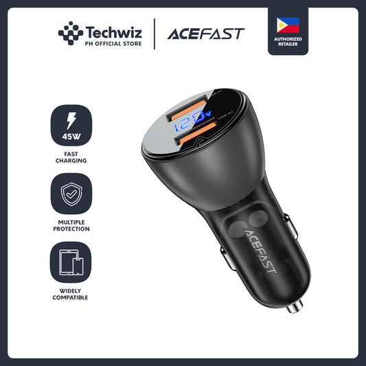 ACEFAST B7 Metal CarCharger 45W (USB-A + USB-A) with Digital Display Transparent,