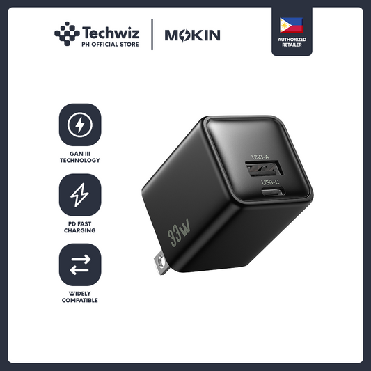 MOKiN 33W Dual Port GaN PD3.0 USB C Wall Charger Black/White - PH
