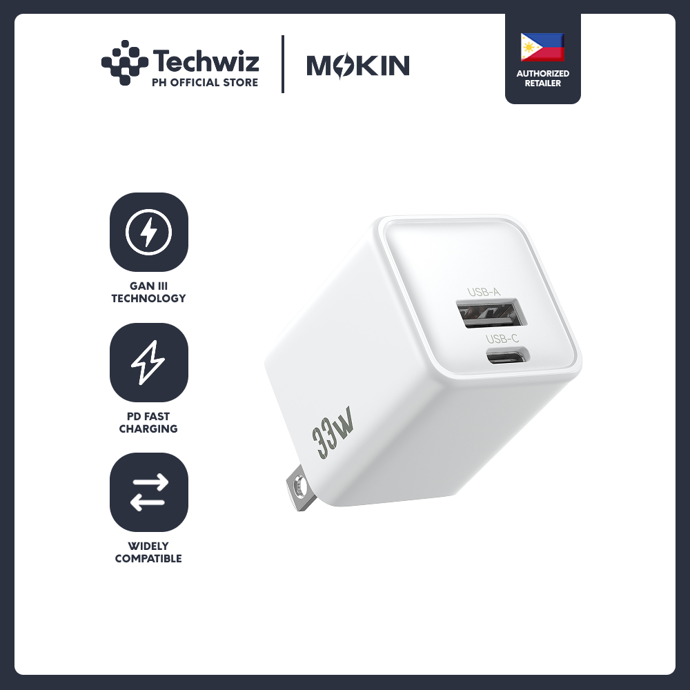 MOKiN 33W Dual Port GaN PD3.0 USB C Wall Charger Black/White - PH