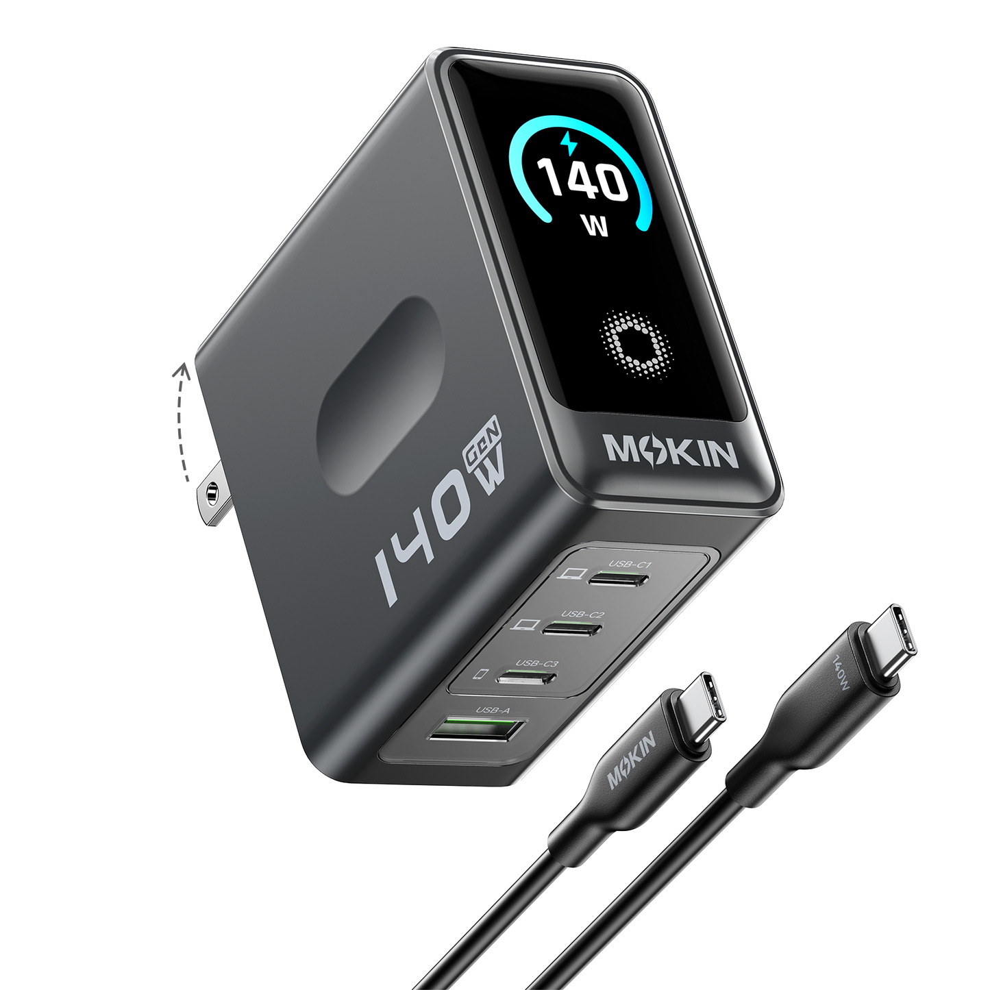 MOKiN 140W Laptop Charger(4-Port,PD3.1) with Smart Display - PH
