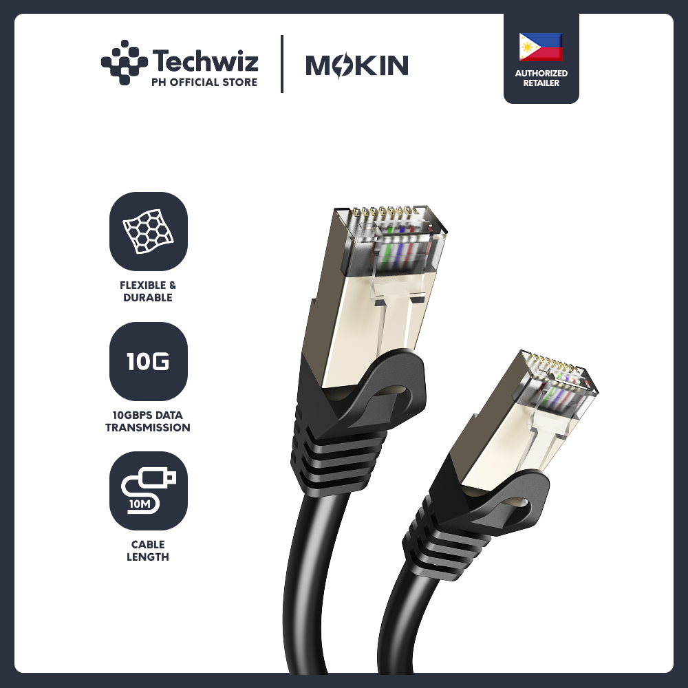 MOKiN LAN RJ45 CAT6A F/UTP PVC Round Copper Cable 10Gbps High Speed Transmission 1M/3M/10M (Black) - PH