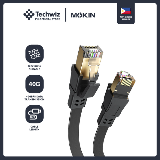 MOKiN LAN RJ45 CAT8 F/UTP Flat Copper Cable 40Gbps High Speed Transmission 1M/3M/5M/10M (Black) - PH