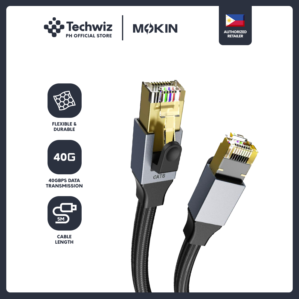 MOKiN LAN RJ45 CAT8 F/UTP Round Copper Cable 40Gbps High Speed Transmission 1M/3M/5M/10M (Black) - PH