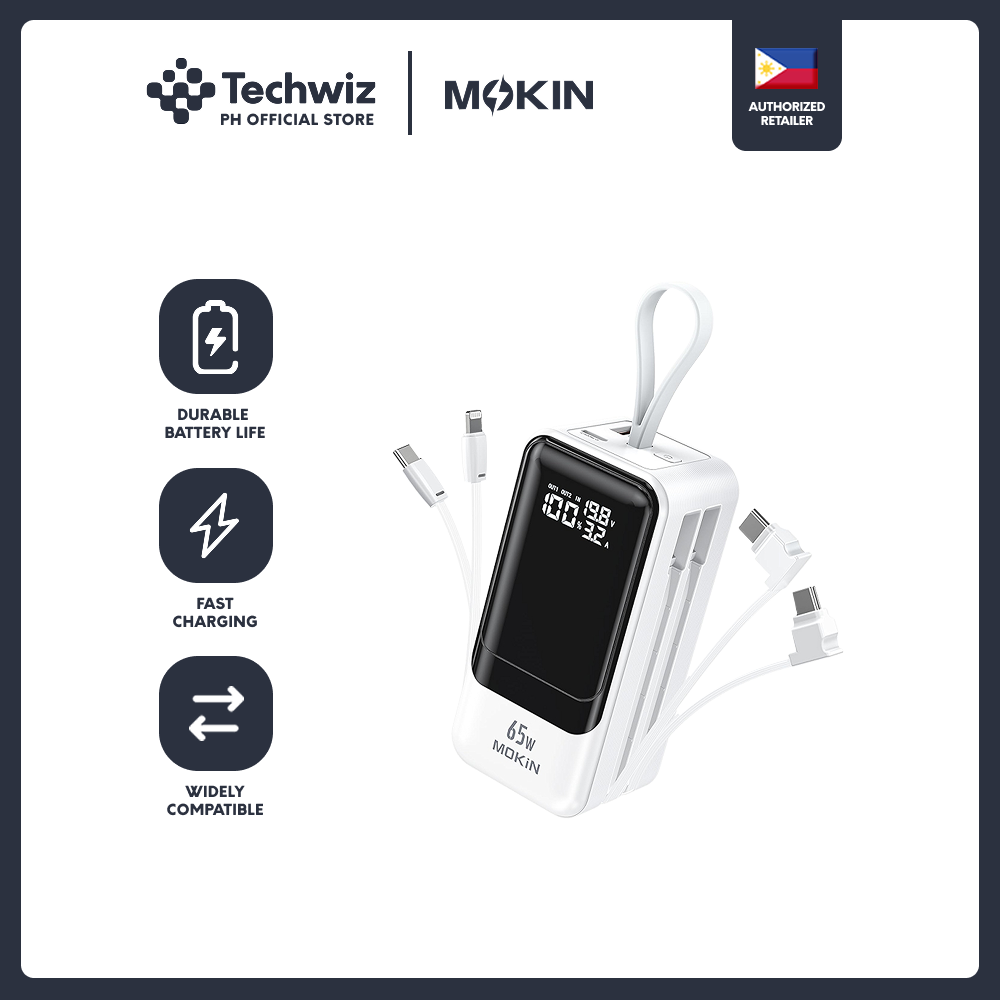 MOKiN 65W Portable Power Bank for Laptop - 18400mAh, Smart Display Black/ White - PH
