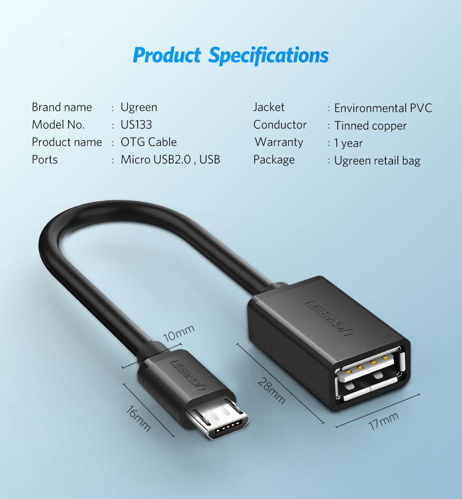 UGREEN Micro USB to USB Female OTG Cable for Game Controller Flash Drive Keyboard Mouse Camera