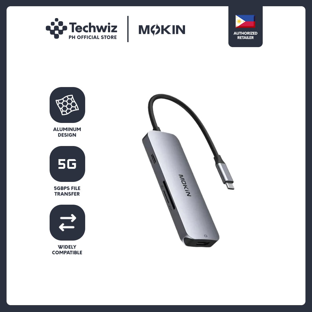 MOKIN USB Hub Type C 7 in 1 8K 30Hz USB Extension Hub USB C 5Gbps HDMI USB 3.0 SD PD TF Card Adapter - PH